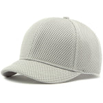 Light Grey Close-up of short brim and structured front panel on mesh snapback cap