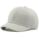 Light Grey Close-up of short brim and structured front panel on mesh snapback cap