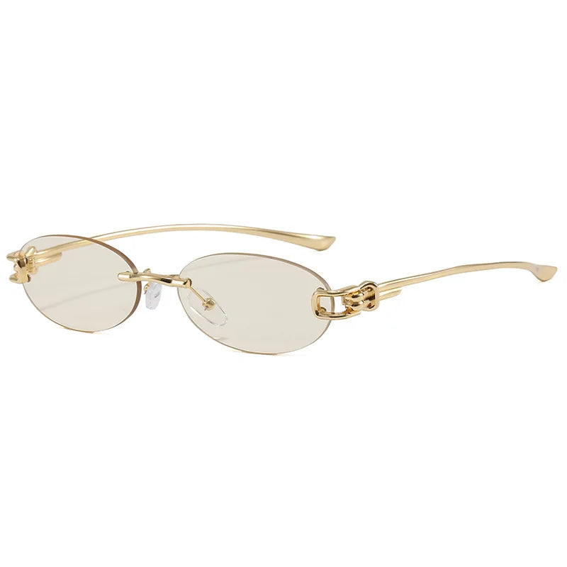 Light Yellow Rimless oval gradient sunglasses — overhead view