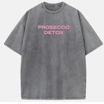 Lightgrey-Pink Prosecco Detox oversized tee in light grey with pink print — side on-body view