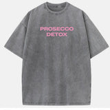 Lightgrey-Pink Prosecco Detox oversized tee in light grey with pink print — side on-body view
