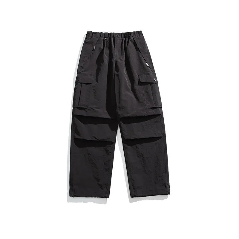 Lk1285 Black Parachute cargo pants, fabric close-up
