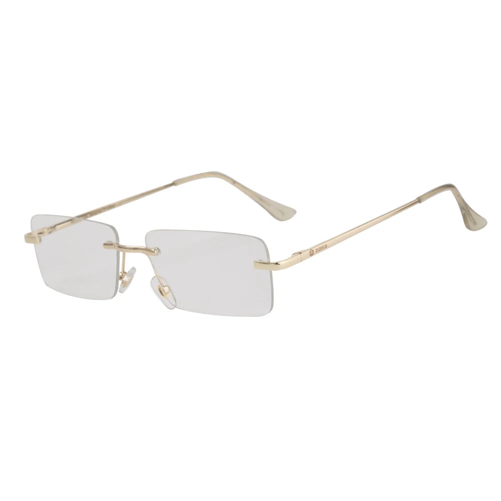 Logo Gold Clear Rimless rectangle sunglasses, flat lay