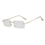 Logo Gold Clear Rimless rectangle sunglasses, flat lay