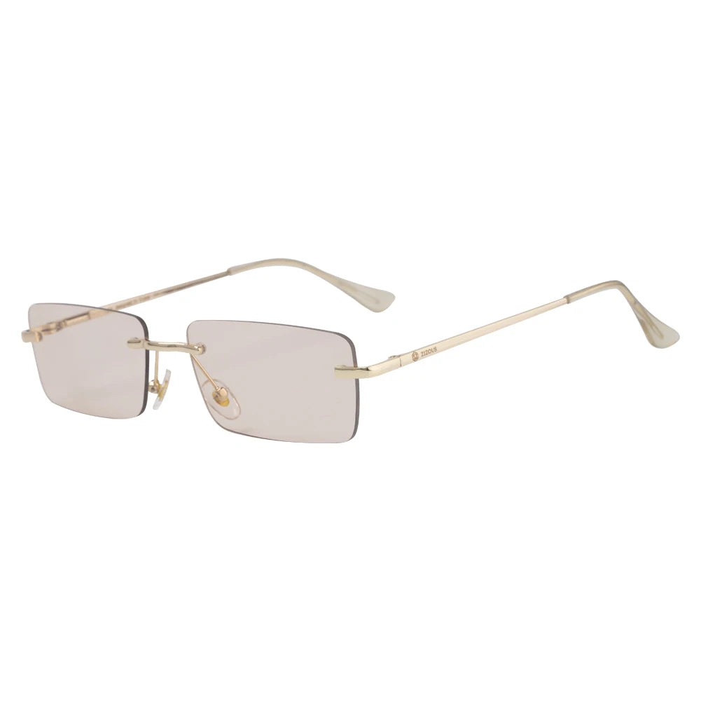 Logo Gold Light Tea Rimless rectangle sunglasses, lens detail