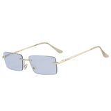 Logo Gold Lightblue Rimless rectangle sunglasses, group flat lay