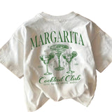 Women's Margarita Cocktail Club graphic tee styled, short sleeve cotton crew neck with cocktail print