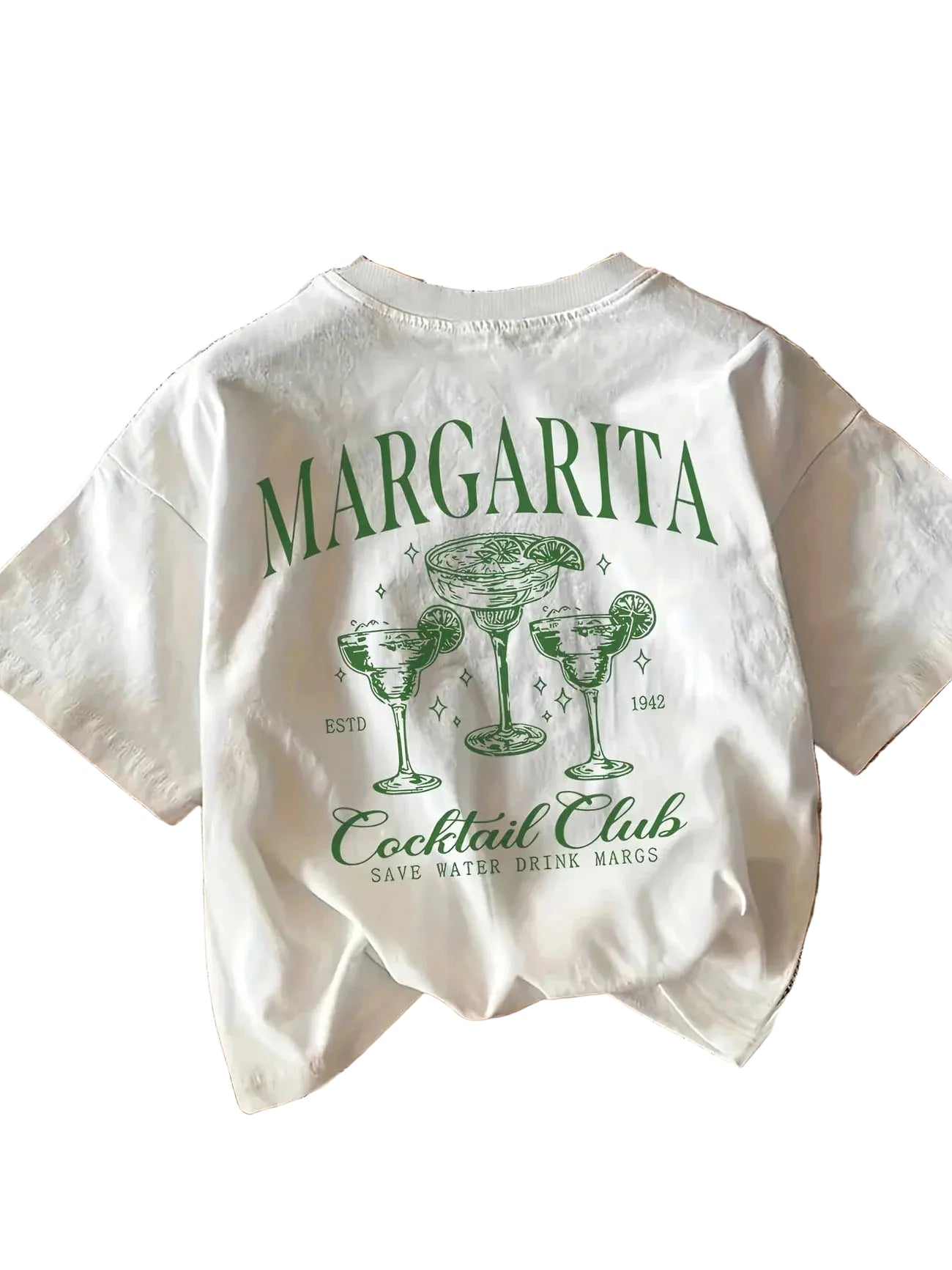Women's Margarita Cocktail Club graphic tee styled, short sleeve cotton crew neck with cocktail print