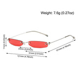 Sunglasses with dimensions and weight information on a white background