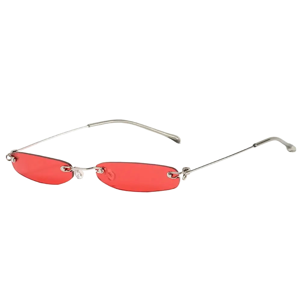 Red sunglasses with thin metal frame on a white background