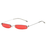 Red sunglasses with thin metal frame on a white background