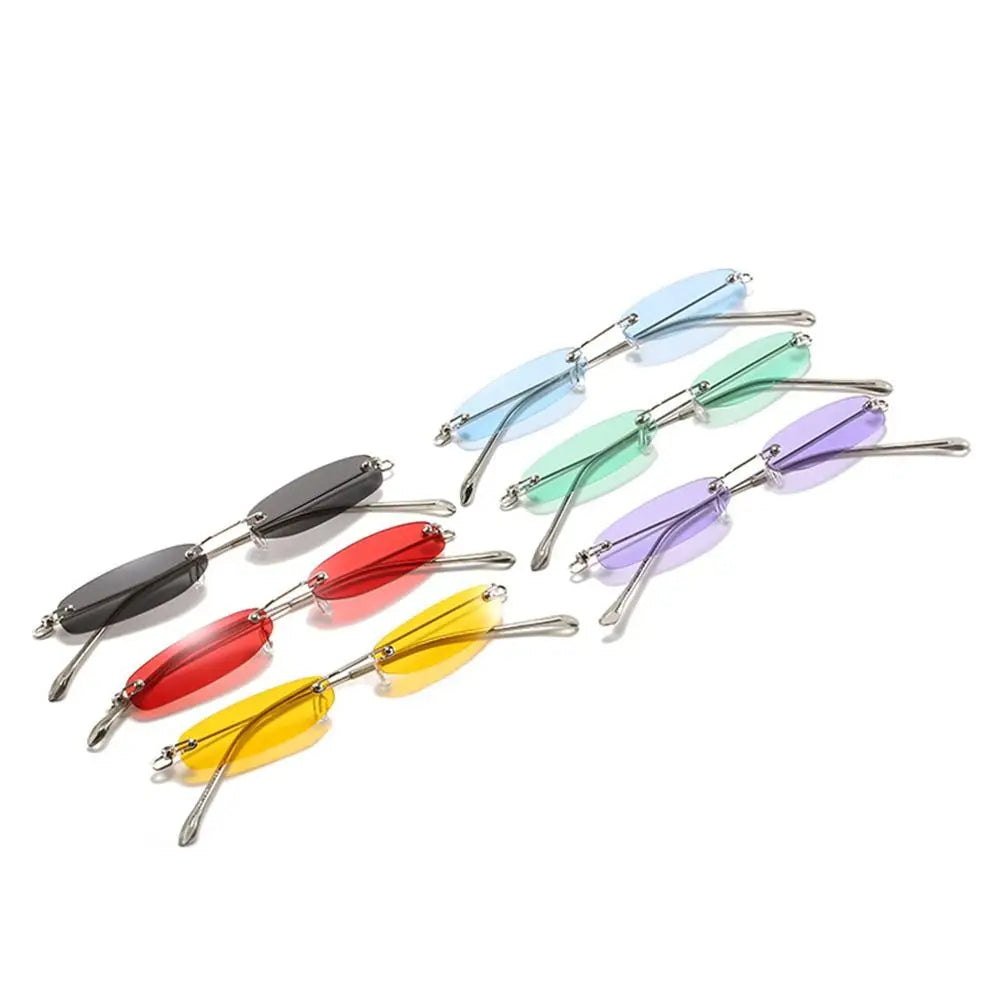 Set of colorful rimless sunglasses on a white background