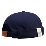 Navy Blue Model wearing brimless skullcap, front on-head view