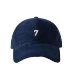 Navy Blue Corduroy baseball dad hat — lifestyle shot angle