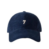 Navy Blue Corduroy baseball dad hat — lifestyle shot angle