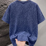 Navy Blue Mineral washed oversized graphic tee worn, side view