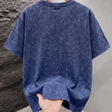 Navy Blue Mineral washed oversized graphic tee worn, side view