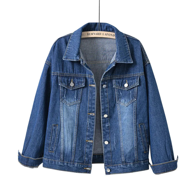 Navy Blue Women's oversized yellow cotton denim jacket, front view
