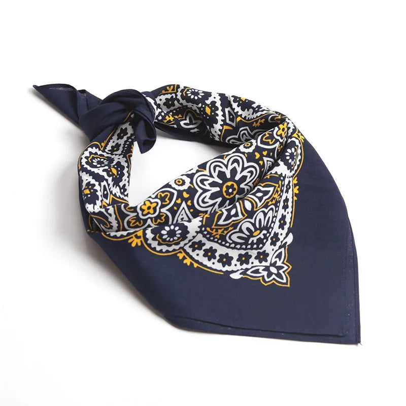 Navy Blue Close-up of paisley print on cotton bandana