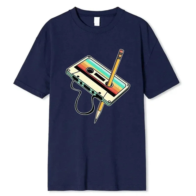 Navy Blue Vintage graphic tee, side view