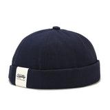 Navy Brimless cotton skull cap, top view