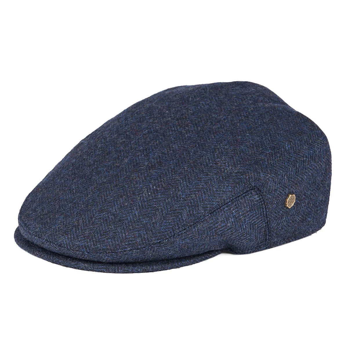 Navy Herringbone tweed flat cap, top view
