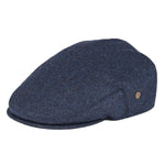 Navy Herringbone tweed flat cap, top view