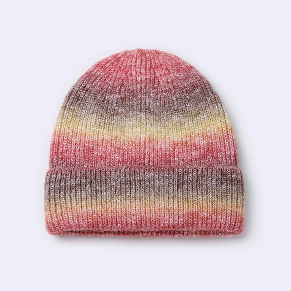 Neon Pink Colorful knit beanie, side view