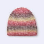 Neon Pink Colorful knit beanie, side view