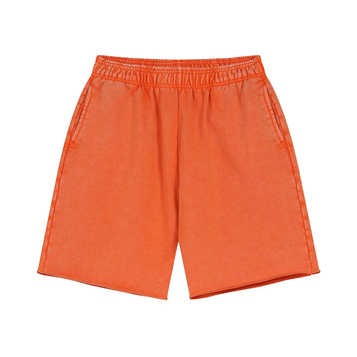 Orange Acid wash sweat shorts outfit, front view