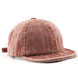 Orange Aseball Cap Short brim corduroy baseball cap, flat lay
