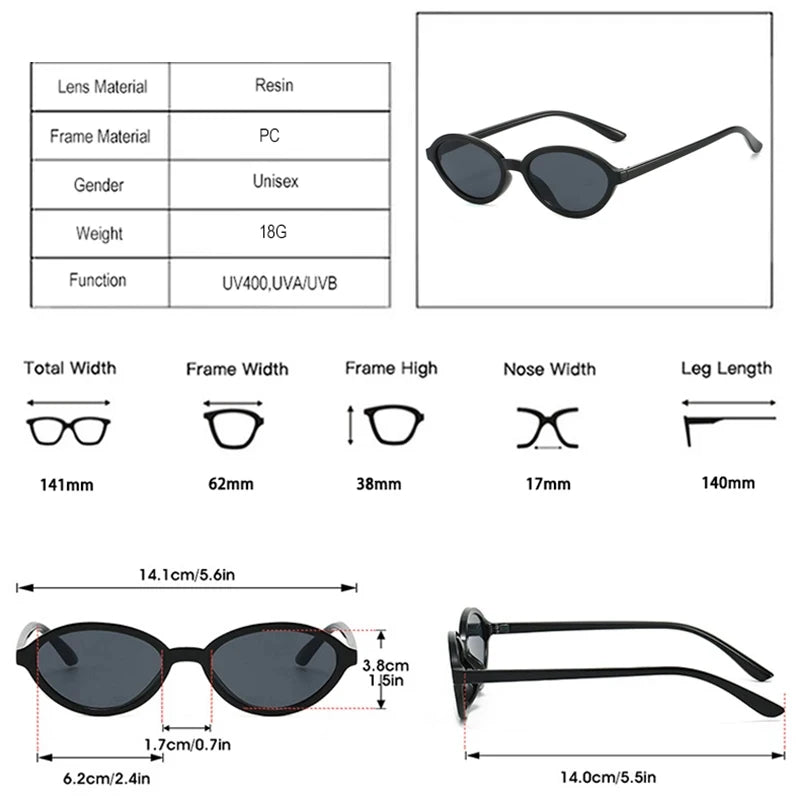 Model wearing small oval gradient sunglasses side view — slim frame, compact 62x38mm lens