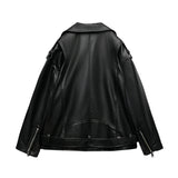 Oversized Biker Style Faux leather Jacket with Belt