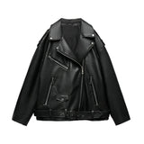 Oversized Biker Style Faux leather Jacket with Belt