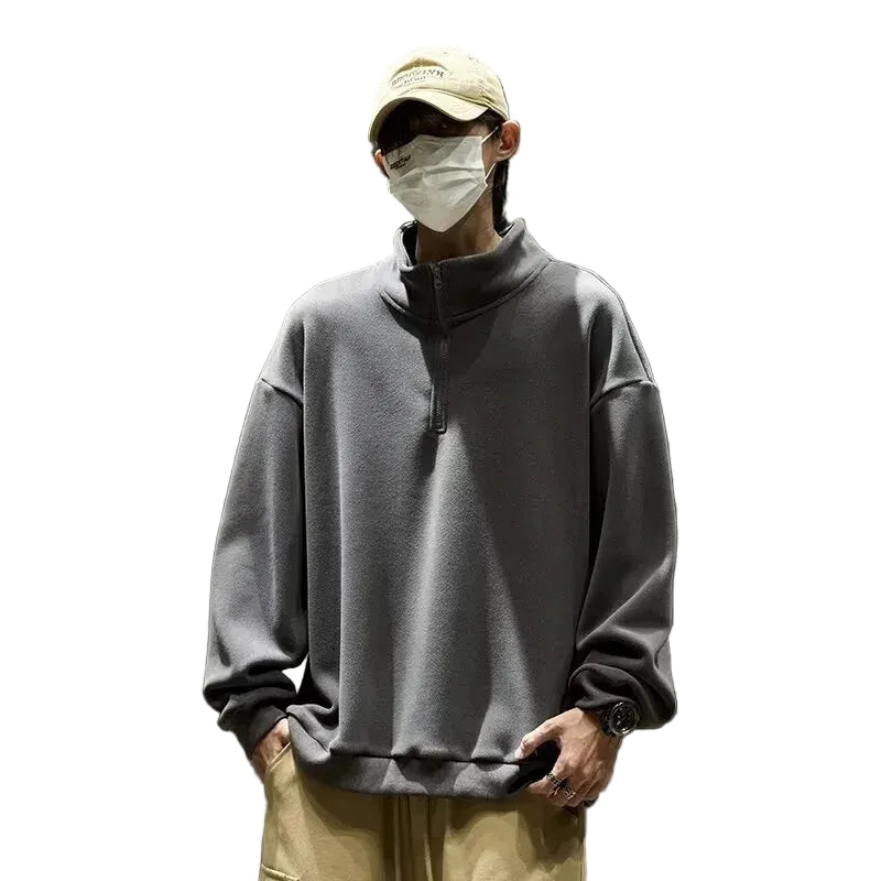 Oversized quarter-zip fleece pullover sweatshirt, back view