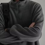 Oversized quarter-zip fleece pullover sweatshirt, stand collar detail