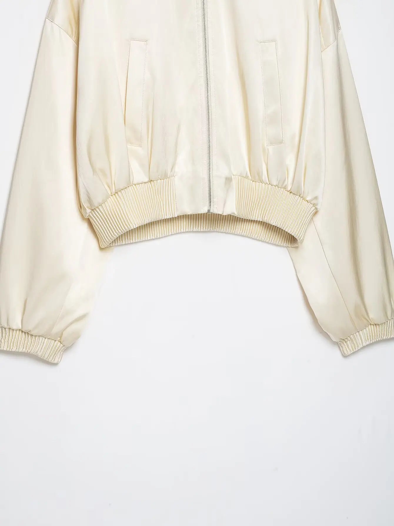 Oversized satin varsity bomber jacket, collar and zip detail