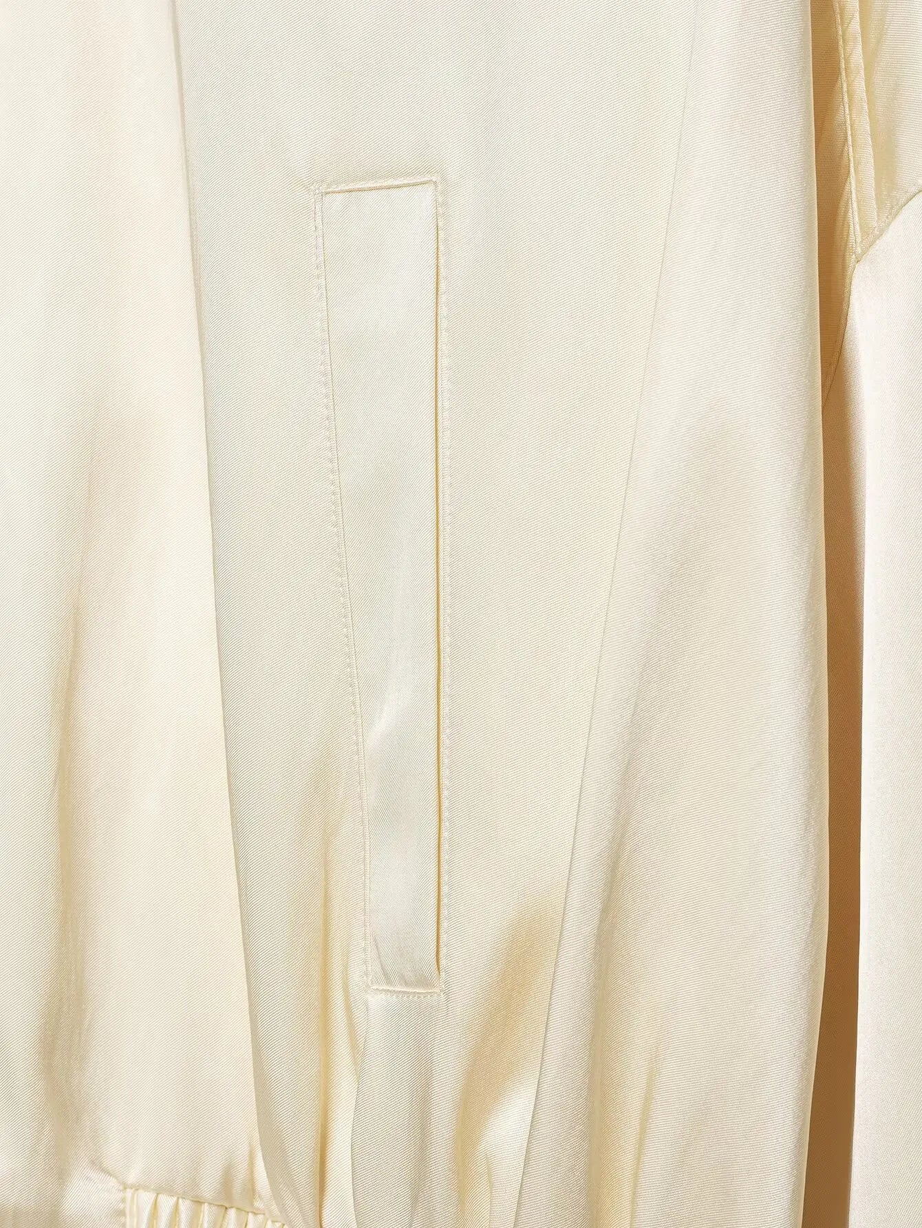 Oversized satin varsity bomber jacket, detail view