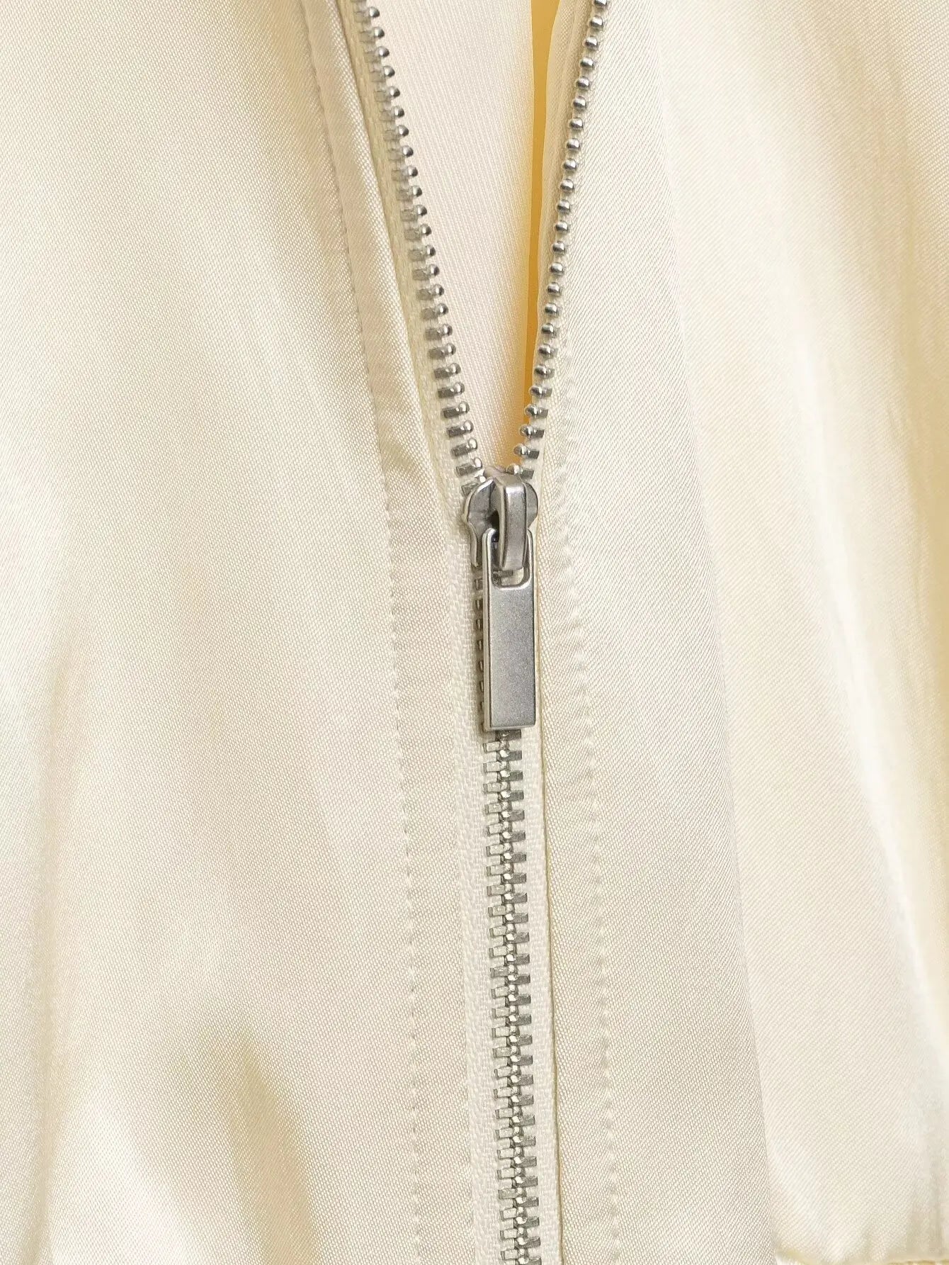 Oversized satin varsity bomber jacket, side view