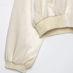 Oversized satin varsity bomber jacket, styled view