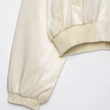 Oversized satin varsity bomber jacket, styled view