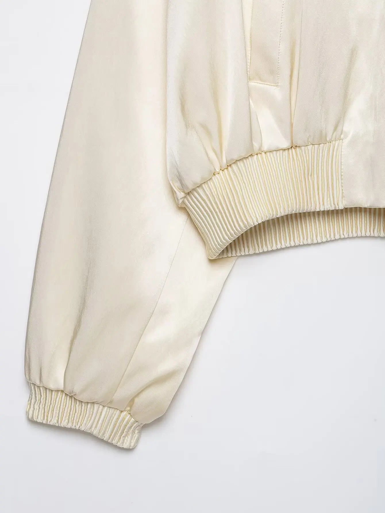 Oversized satin varsity bomber jacket, styled view