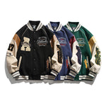 Oversized varsity letterman jacket, back view