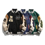 Oversized varsity letterman jacket, back view
