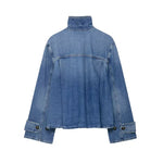Women's oversized vintage wash denim-effect jacket — back view showing relaxed oversized silhouette