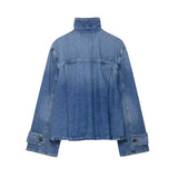 Women's oversized vintage wash denim-effect jacket — back view showing relaxed oversized silhouette