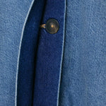 Close-up of ruched detailing on women's oversized vintage wash denim-effect jacket