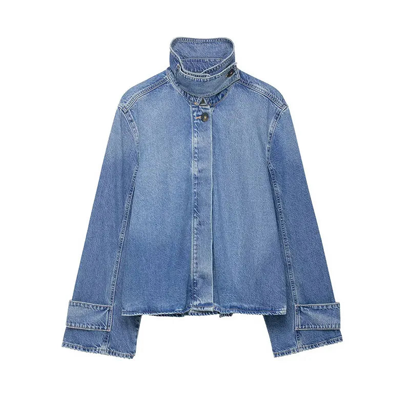 Women's oversized vintage wash denim jacket styled in streetwear look — alternative outfit view