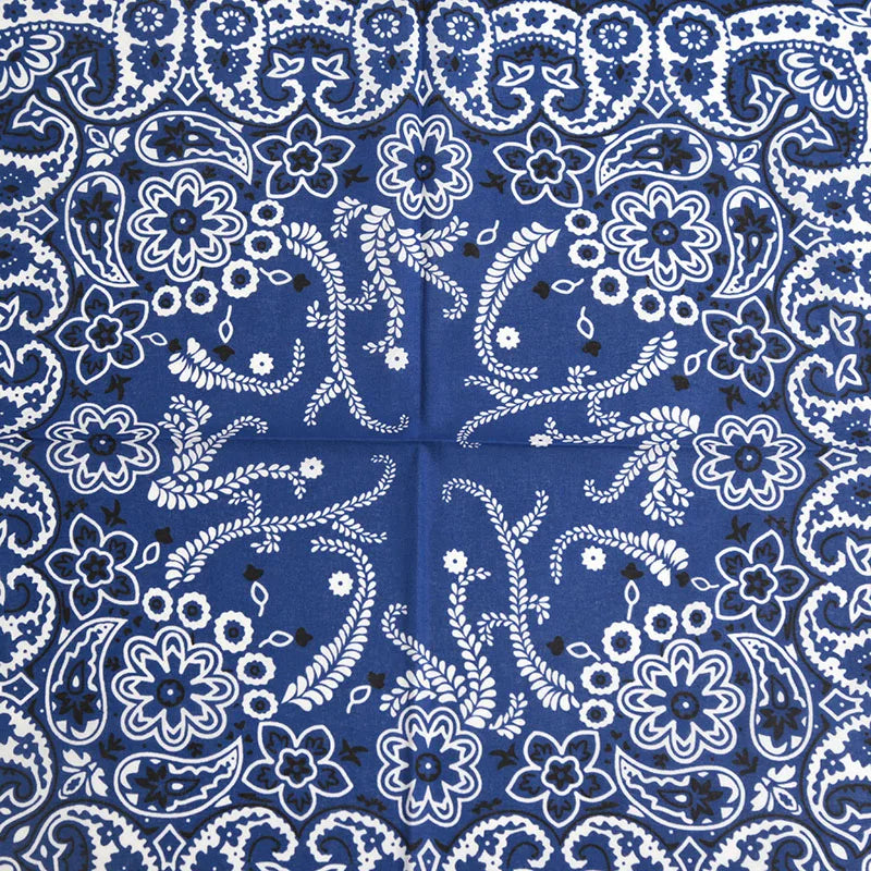 Paisley bandana worn as a neck scarf
