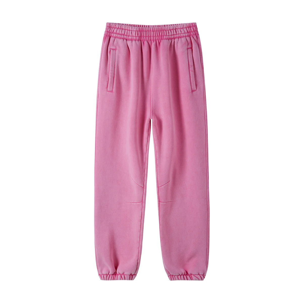 Pink Men's baggy washed fleece sweatpants — close-up